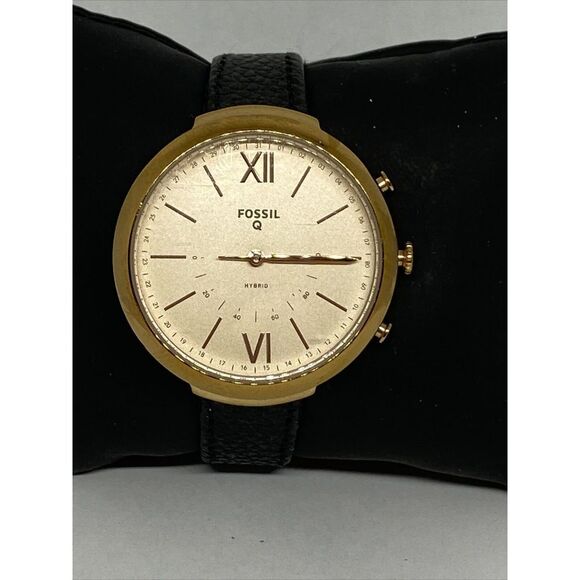 Fossil FTW5022 Women's Black Leather Gold Analog Dial Hybrid Smart Watch XX772 - Picture 2 of 12